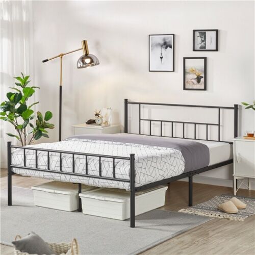 Twin Full Queen Metal Bed Frame With Headboard/mattress Foundation Black/white