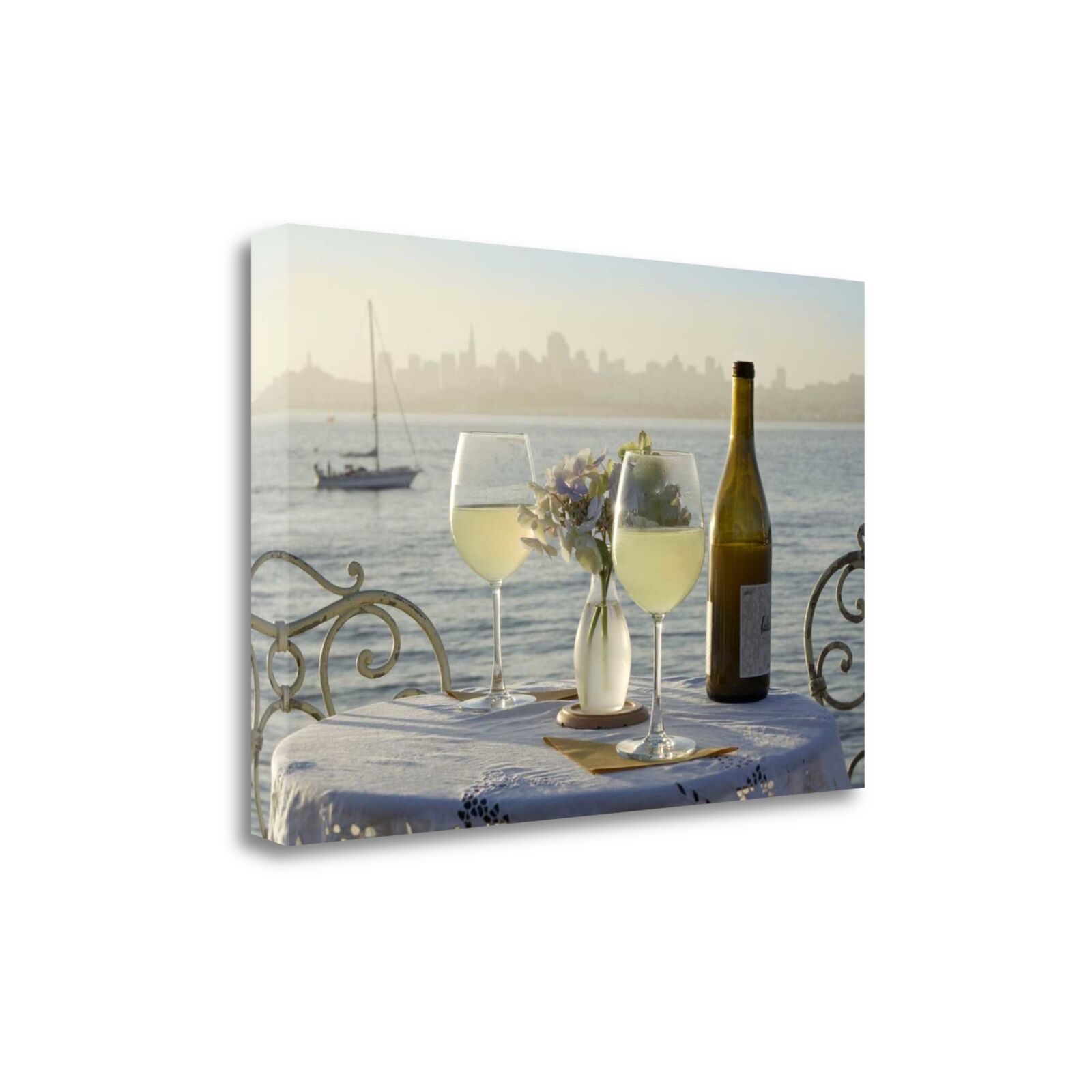 Glasses Of White Wine For Two City 2 Giclee Wrap Canvas Wall Art