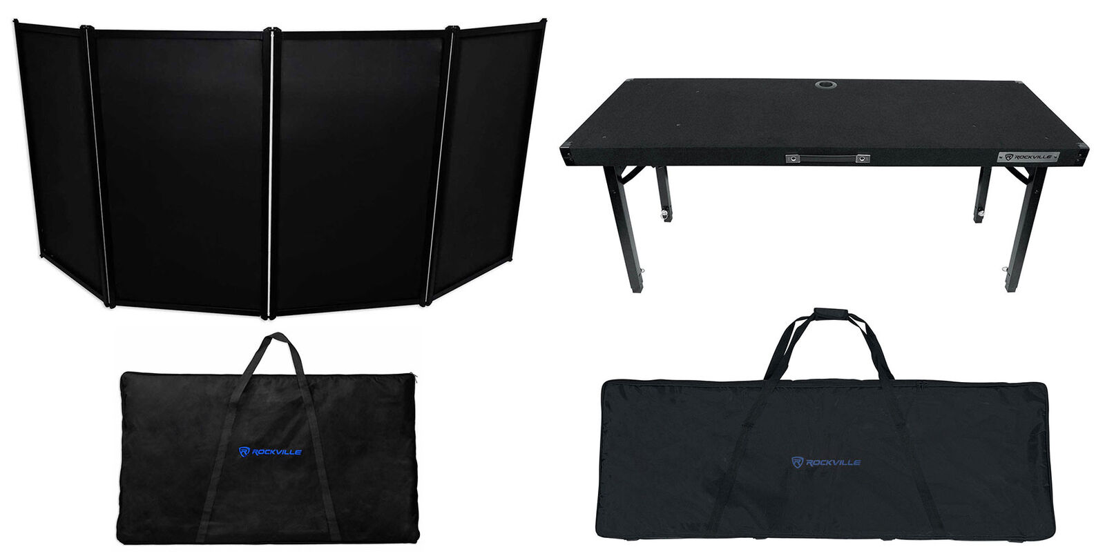 Rockville Rfaac Black Facade Booth+travel Bag+scrim+foldable Adjustable Dj Table