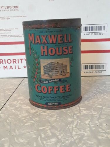 Vintage Maxwell House Coffee 1 Pound Can With Lid With Paper Label