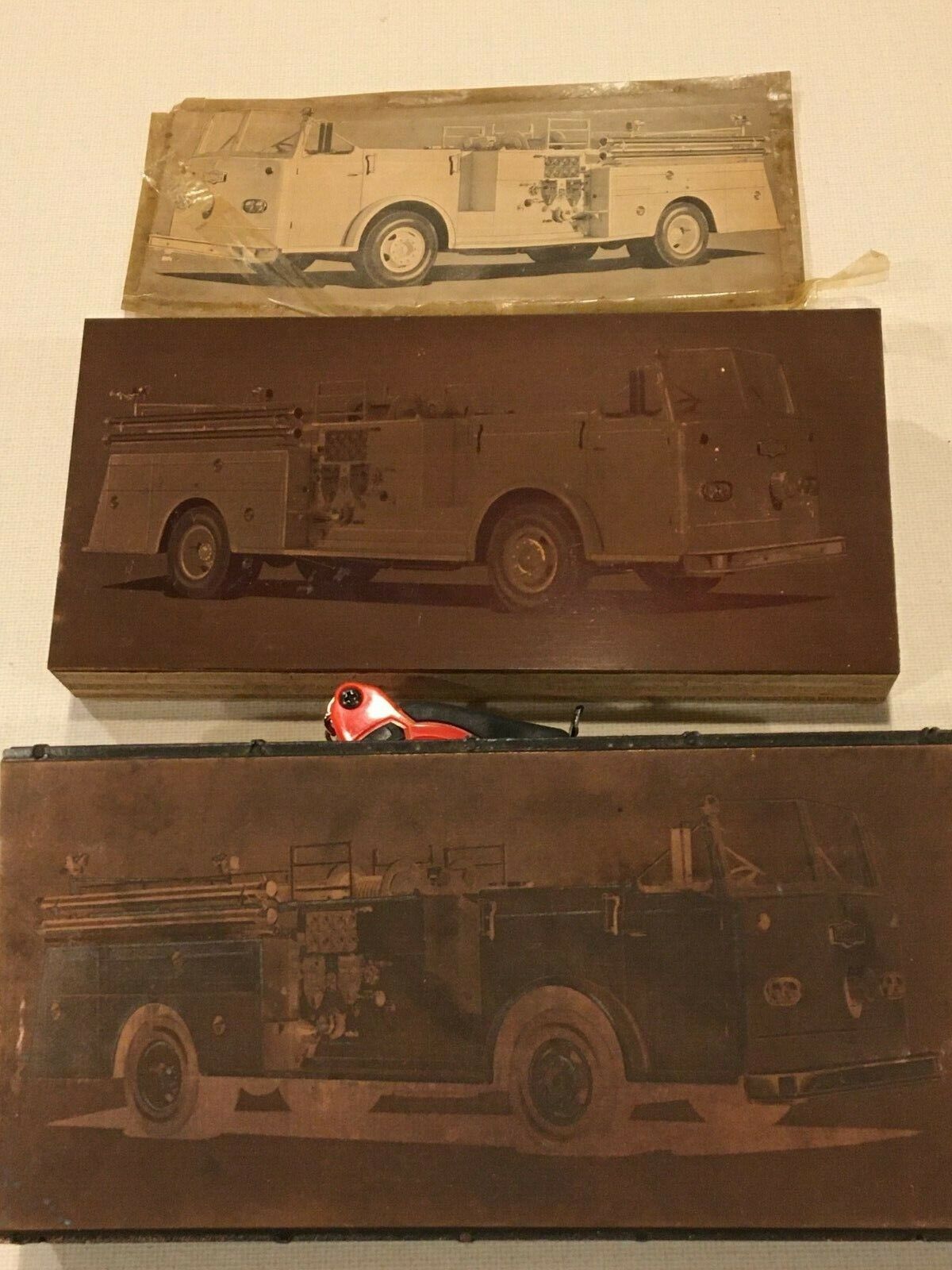 Vintage 1960's 2 Block Set - Pirsch Fire Truck Printing Letterpress Printing