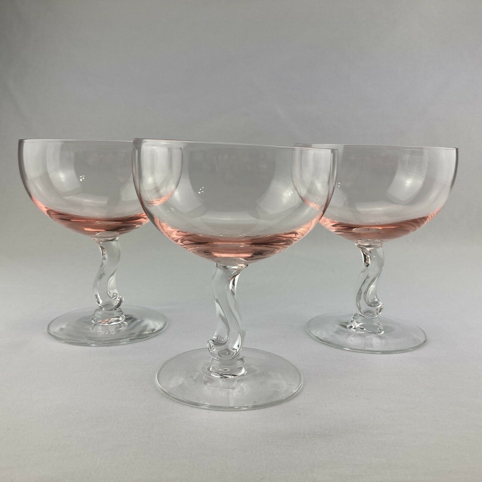 Fostoria Contour Pink 4 1/2” Champagne Glasses Set Of 3