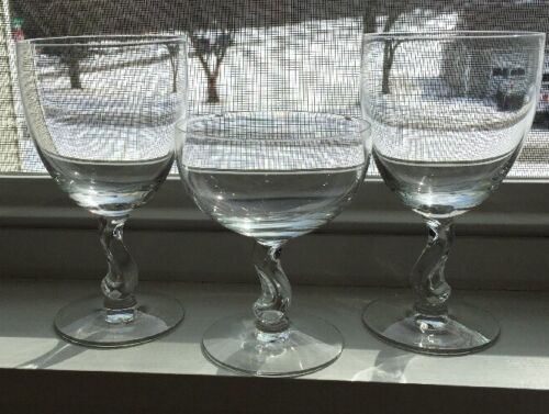 2 Fostoria Contour #6060 Crystal Water Goblets & 1 Sherbet 1971 Hard To Find